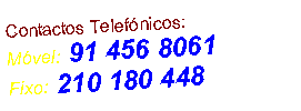 Caixa de texto: Contactos Telefnicos:Mvel:  91 456 8061Fixo:  210 180 448